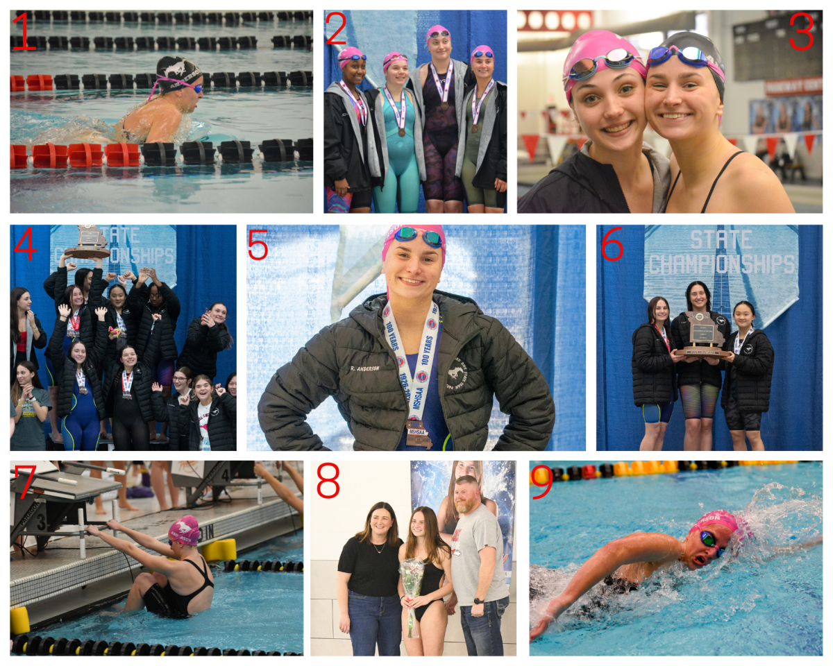 1. Reese Anderson swims breaststroke against Melhville on Jan. 29. Photo by Rory Curran
2.At the 2025 state championship Kenadie Johnson (11), Gabrielle Salmans (11), Cecilia Tremont (12) and Reese Anderson (12) pose after placing 4th in the 400 yard freestyle relay. Anderson also placed 3rd in the 500 yard freestyle, 5th in the 200 yard medley, and 6th in the 100 yard butterfly. Photo by Amelia M
3.Reese Anderson (12) poses with teammate Victoria Knolhoff (11) at the swim against Melhville on Jan 29. Photo by Rory Curran
4.The girls swim and dive team celebrate their state victory on Feb. 20. Photo by Brody Blatt
5.Reese Anderson (12) poses after receiving a medal at state on Feb 20. Anderson placed 6th in the 100 yard butterfly, 8th in the 100 yard free, 3rd in the 200 yard medley with Riley Muran (9), Serena Huang (12), and Kenadie Johnson (11), and 2nd place in the 400 yard free relay with Gabrielle Salmans 11) , Cecilia Tremont (12), and Riley Muran (9). Photo by Brody Blatt
6.Reese Anderson (12), Cecilia Tremont (12), and Serena Huang (12) hold their state championship trophy on the podium on Feb. 20. Photo by Brody Blatt. 
7.Reese Anderson (12) sets up for backstroke at the Columbia Invitational at Mizzou on Jan. 19 and 20. Photo by Cecilia Tremont
8. Reese Anderson (12) smiles for a picture with her parents at senior night on Jan. 20 against Parkway North. Photo by Taylor Jesse
9. Reese Anderson (12) swims at the Columbia Invitational at Mizzou on Jan. 19 and 20. Photo by Cecilia Tremont